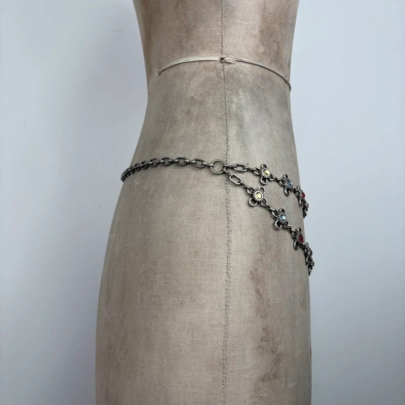 silver waist chain gem embellished chain belt