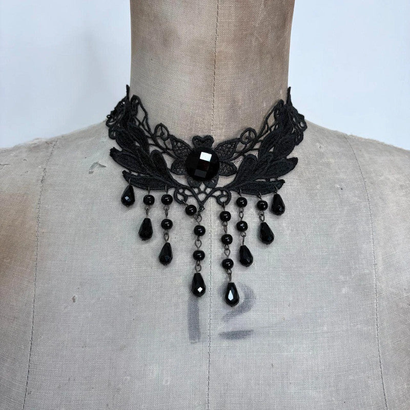 beaded gothic grunge drop necklace
