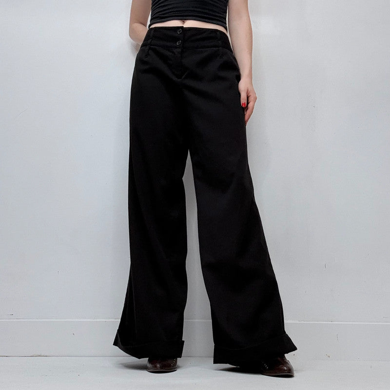 flared black wide leg trousers