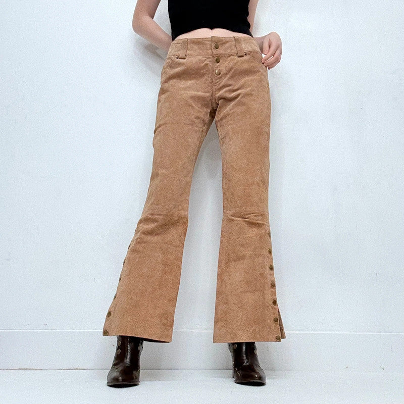tan suede leather flared 70s trousers