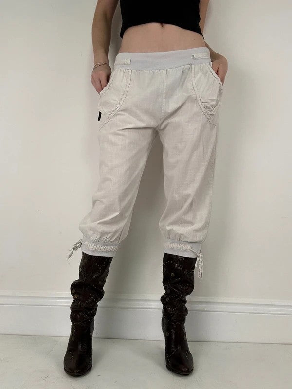 low rise white cotton lace bloomer capri trousers