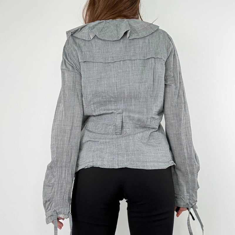 grey crinkle flared ruffle jacket