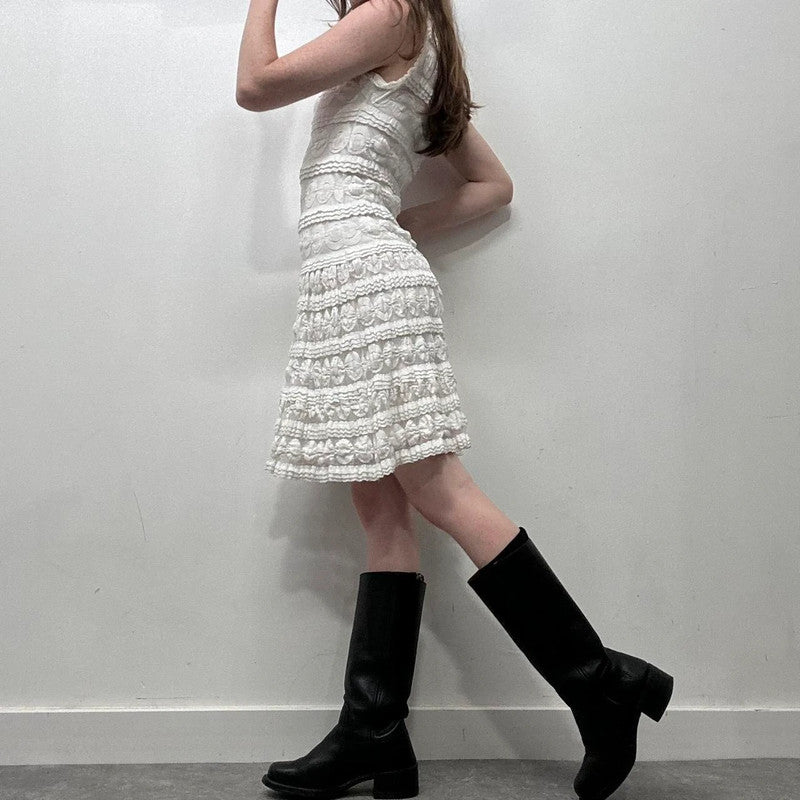 white lace flared coquette dress