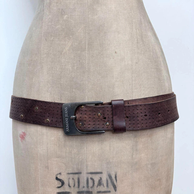 brown leather studded metal belt