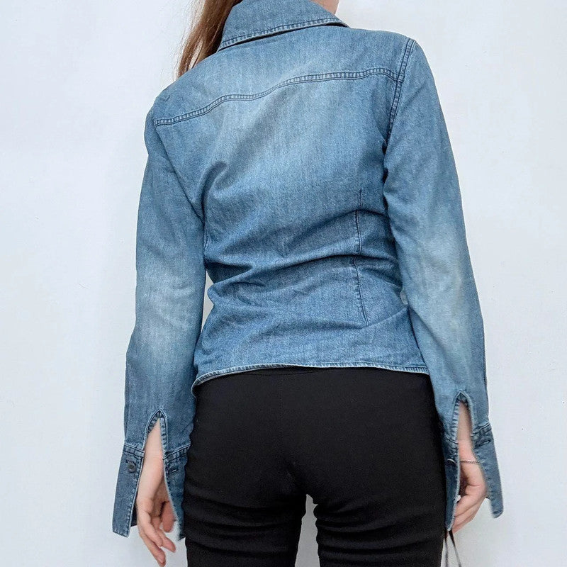 denim striped western floral shirt