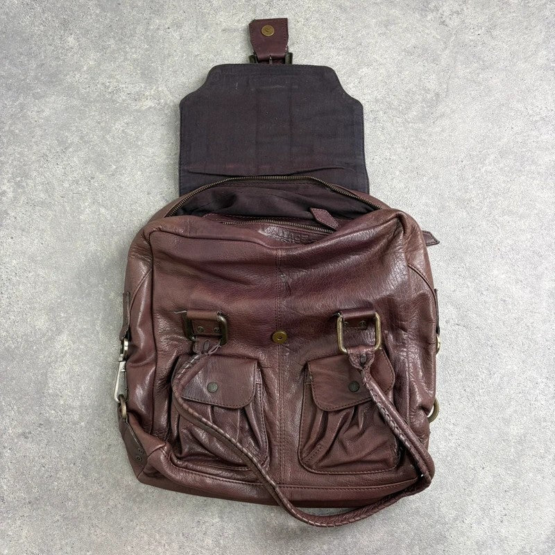 Brown buckle Y2K pocket slouchy tote bag
