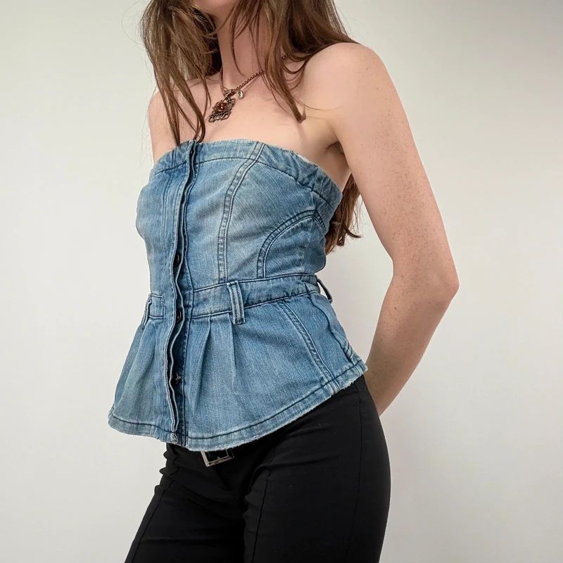 AllSaints stuctured Denim Corset Top