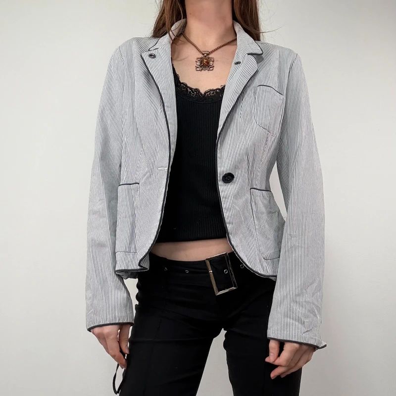 Pinstripe Flared Military Jacket