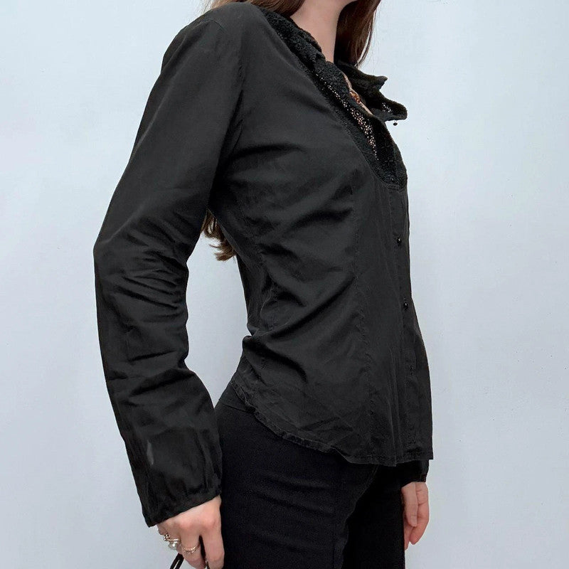 black flared lace shirt