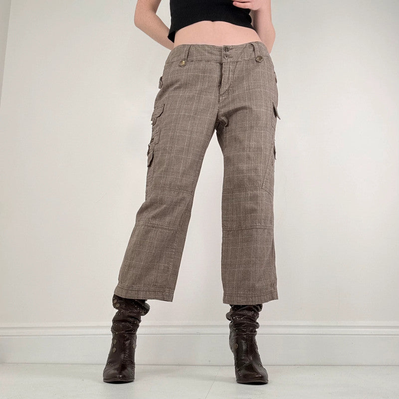 brown tartan cropped utility trousers