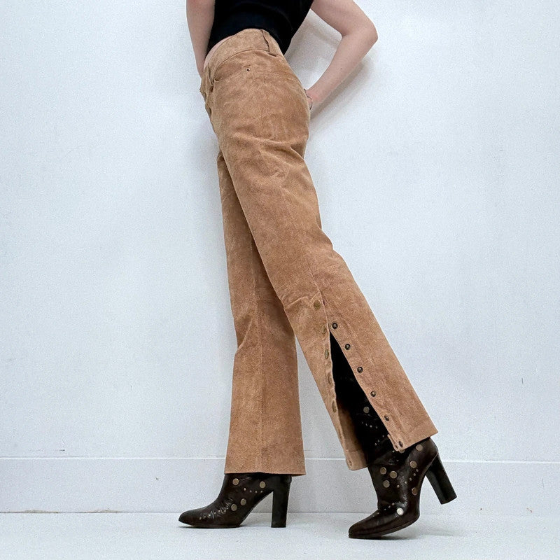 tan suede leather flared 70s trousers