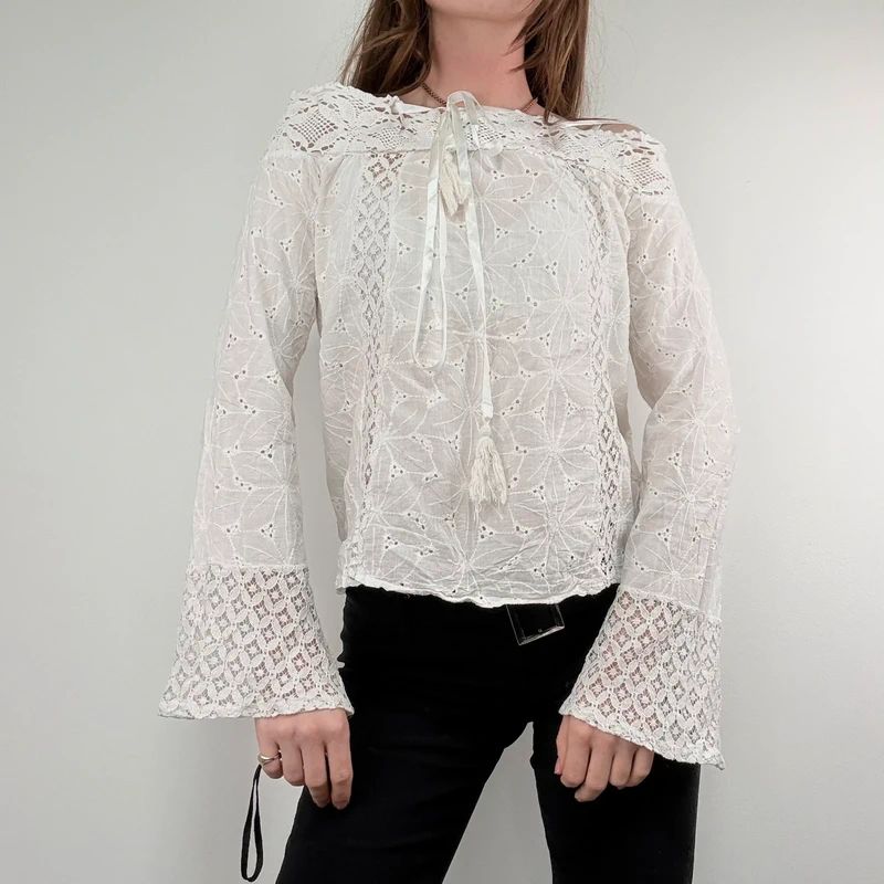 white lace embroidered off the shoulder lace blouse