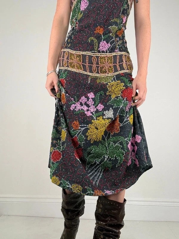 beaded hippy boho floral embellished midi dress
