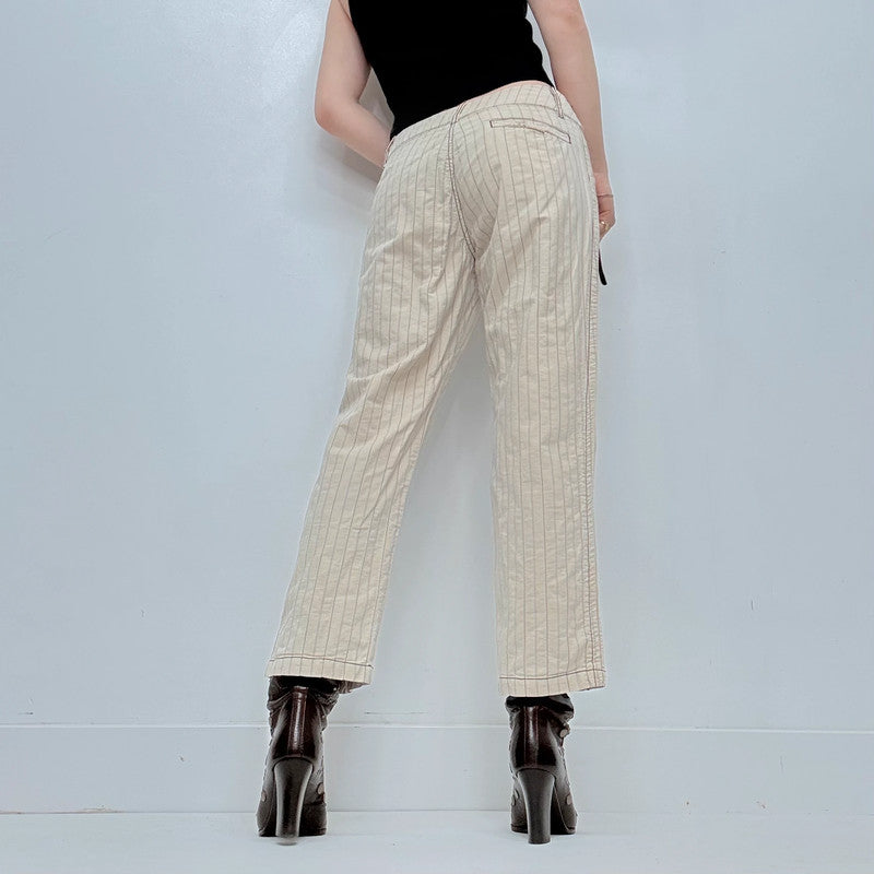 cream pinstripe trousers