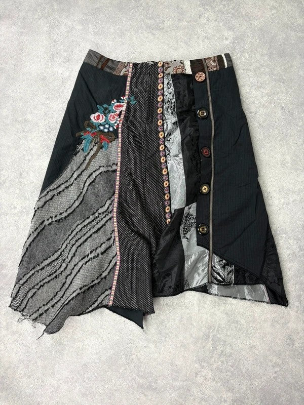 Patchwork embroidered asymmetric skirt