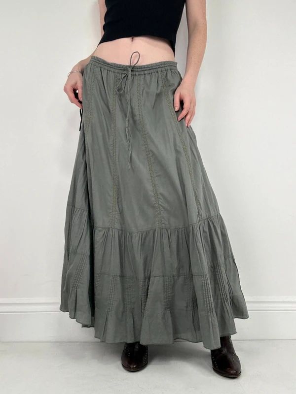 Monsoon khaki cotton flared maxi skirt