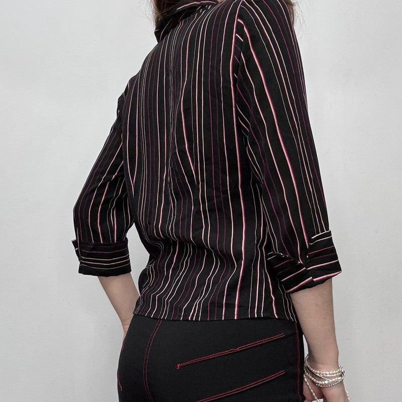 black pinstripe fitted shirt