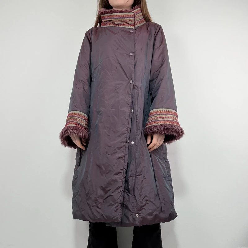 asymmetric embroidered longline puffa coat