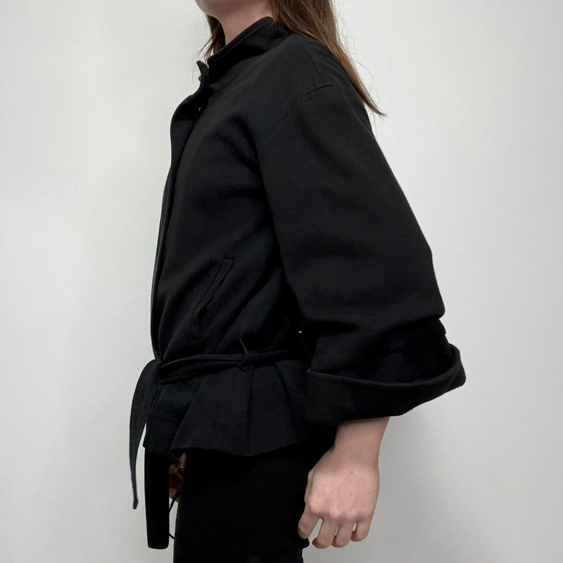black flared cropped pea coat jacket