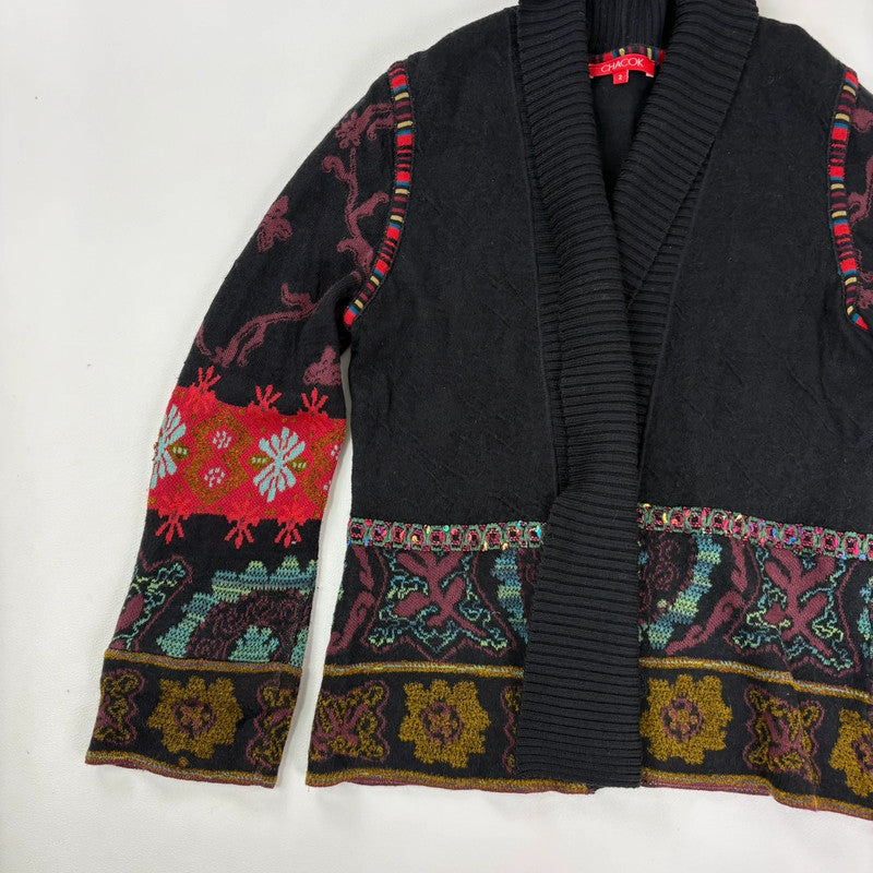 black ribbed patterned boho hippie cardigan