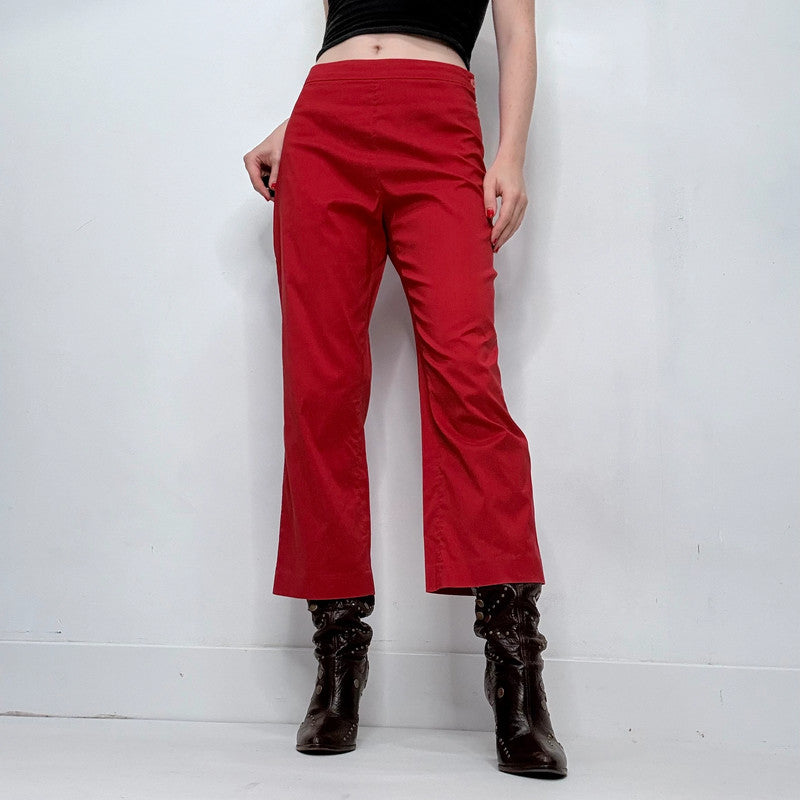 red straight leg trousers