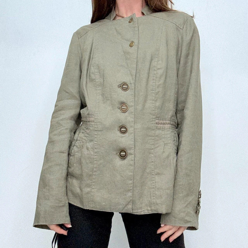 khaki utility fitted flared jacket