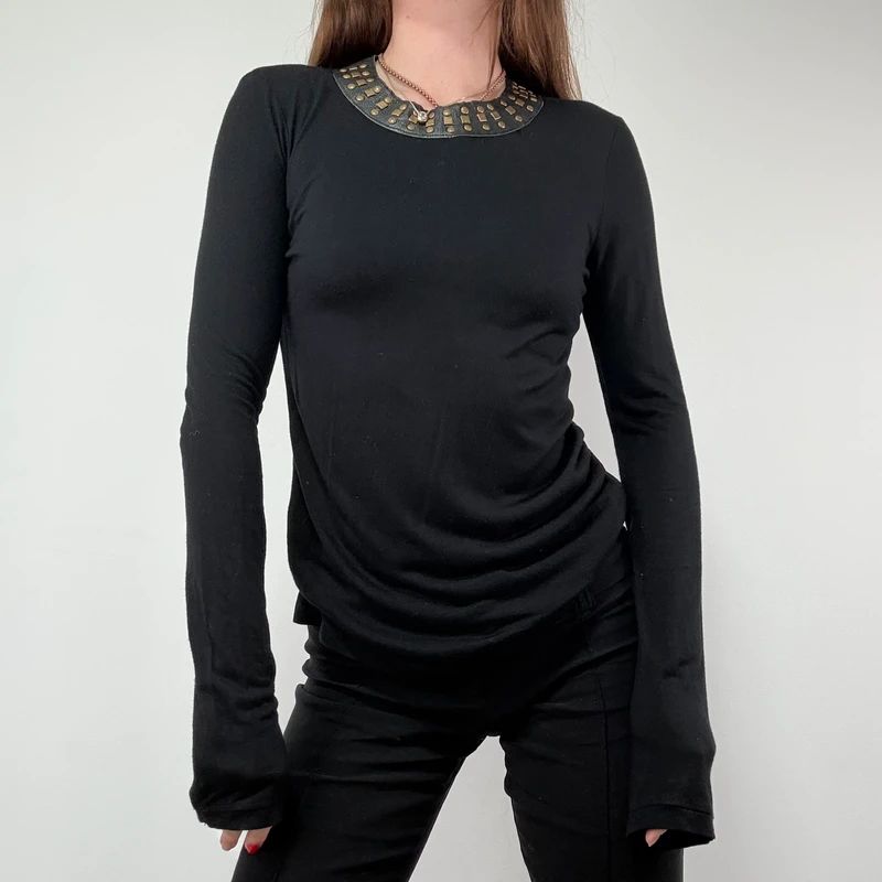 Kate moss for topshop Black Studded Leather T-Shirt