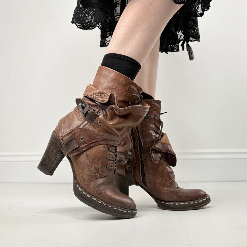 tan leather buckle gothic steampunk military boots
