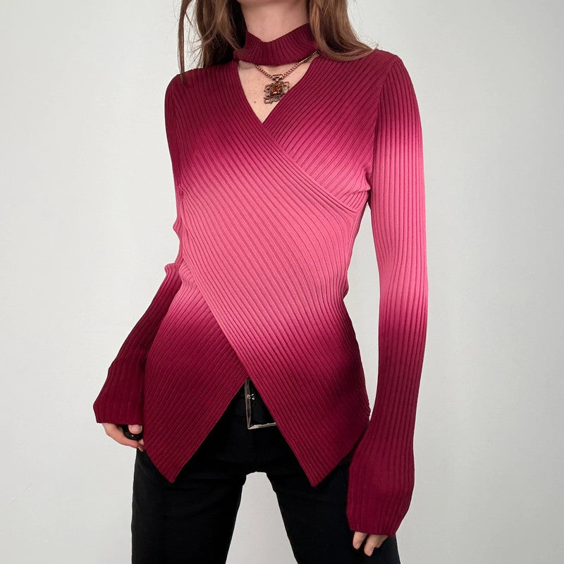 chunky ribbed knit asymmetric ombre jumper