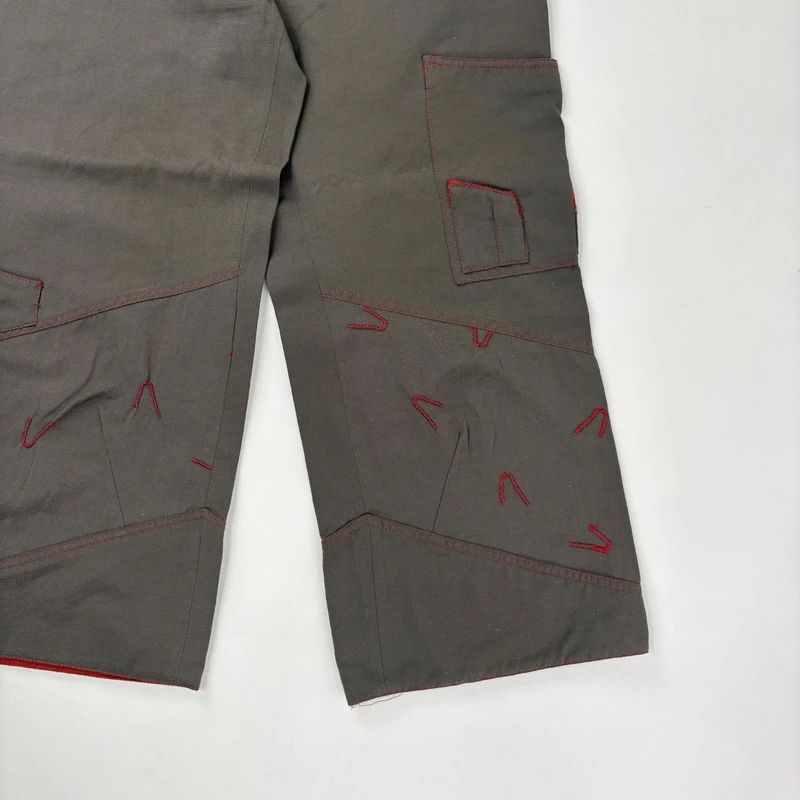 khaki cropped embroidered wide-leg trousers