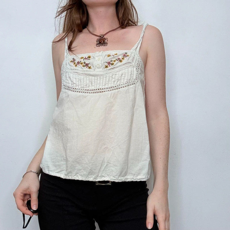 white cotton lace embroidered cami