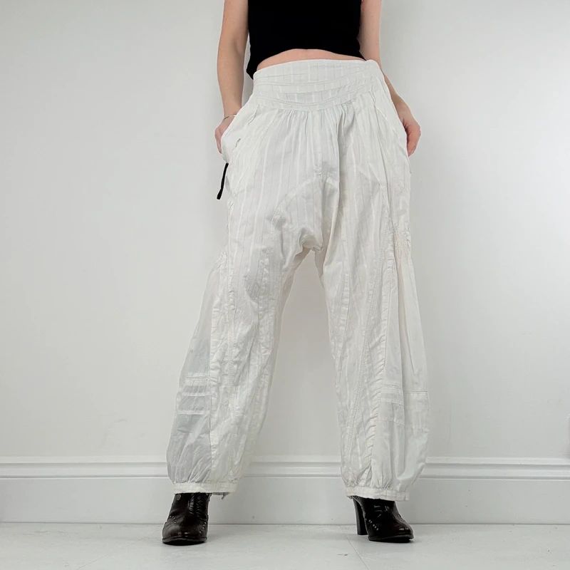 white cotton pleated puff bloomer trousers