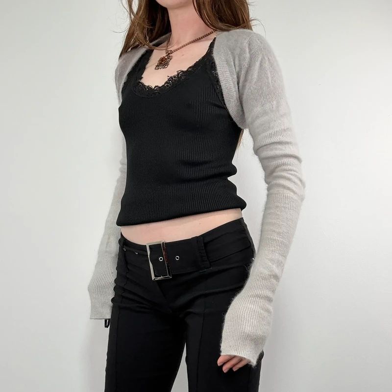grey angora wool ballerina cropped bolero cardigan
