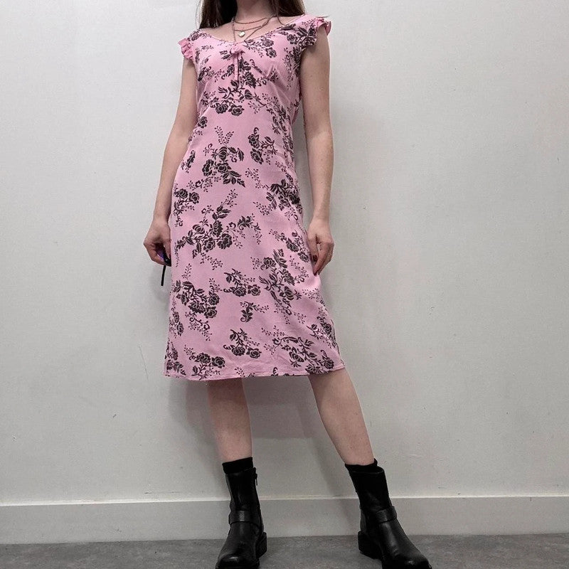 pink bias cut floral summer dress