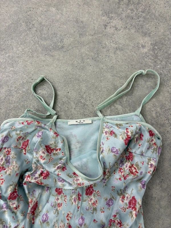 vintage bias cut baby blue floral dress