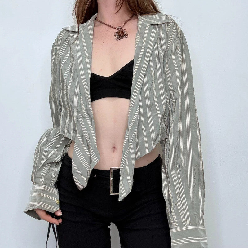 grey pinstripe structured puff shirt