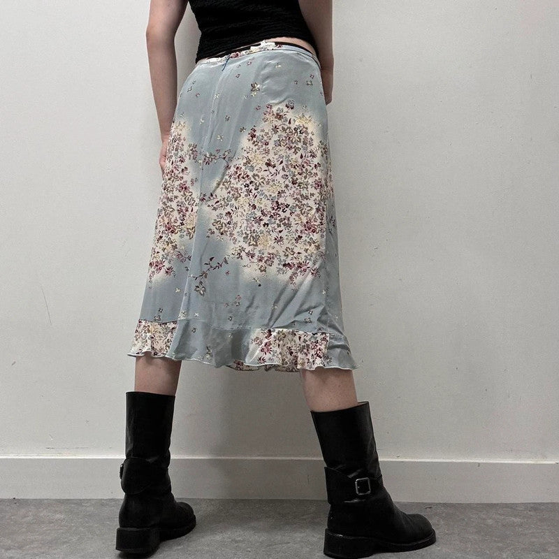 90s bias floral silk skirt