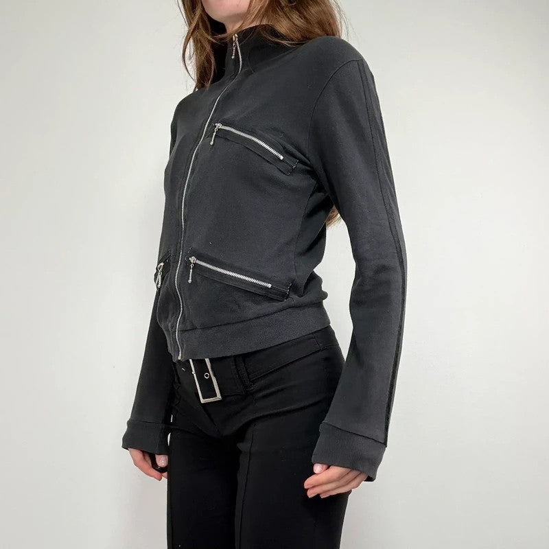 Black grunge jersey Zip-up sweater