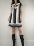 black and white linen pinstripe a-line mini dress