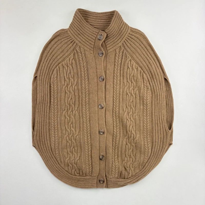 Tan Cable Knit Cape Cardigan