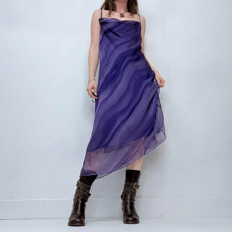 sheer flutter striped cowl neck maxi dress
