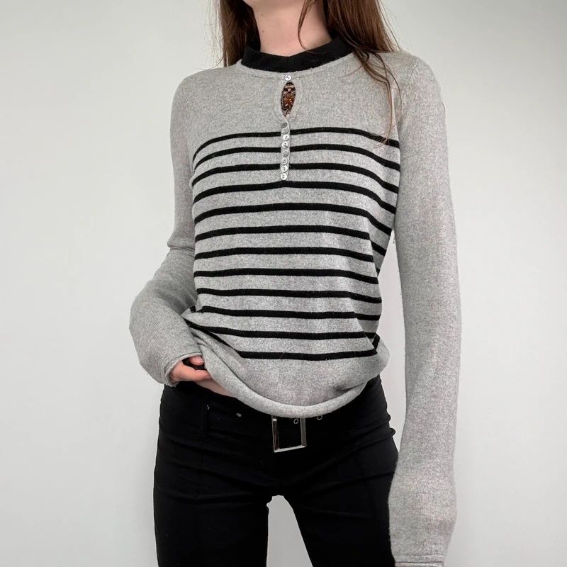 grey striped cashmere jumper