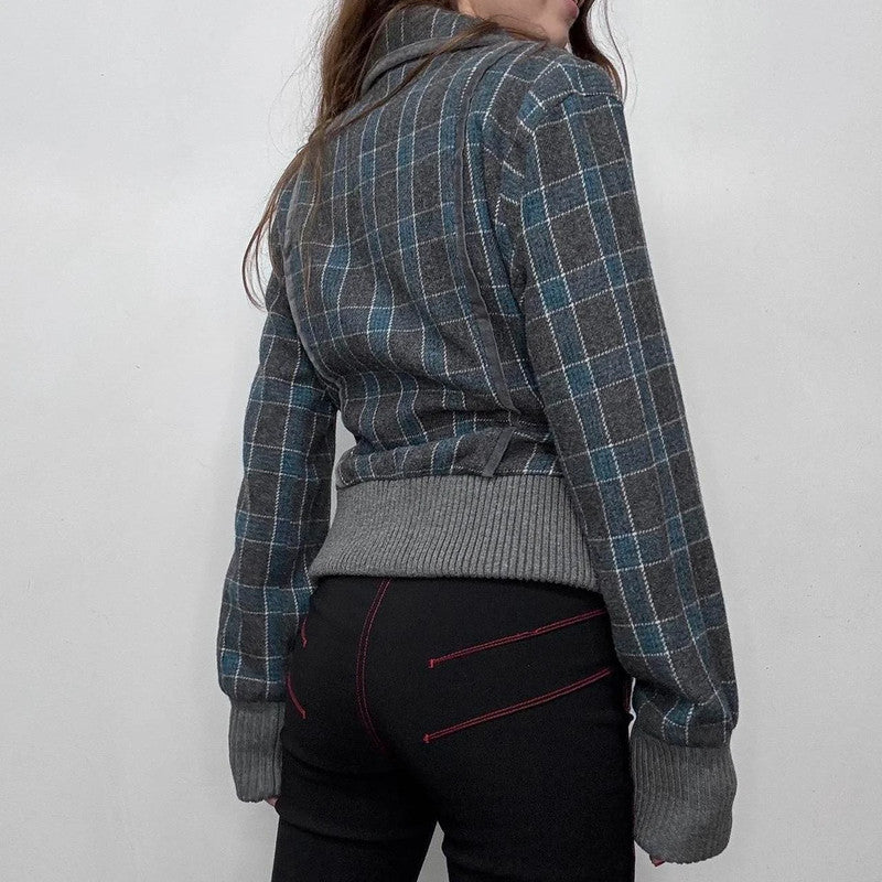 wool checked asymmetric coat