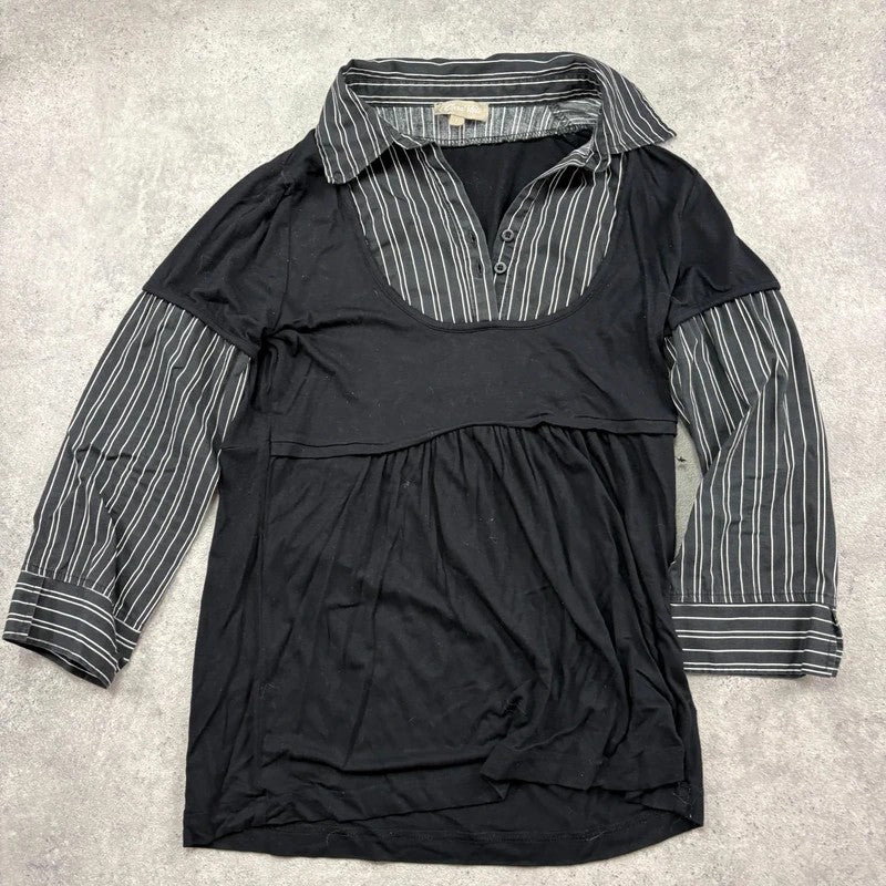 black pinstripe layered flared shirt
