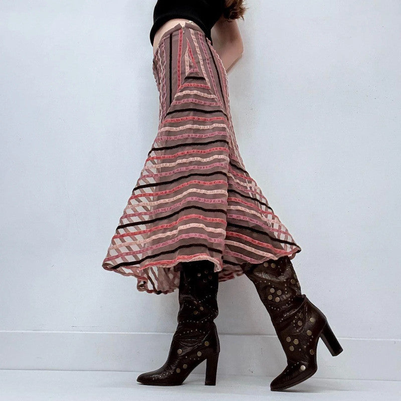 ribbon detailed pinstripe midi skirt