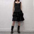 black puff balloon dress