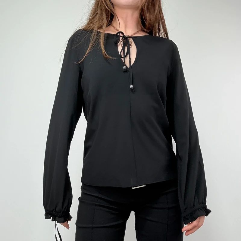 black flared floaty western boho blouse