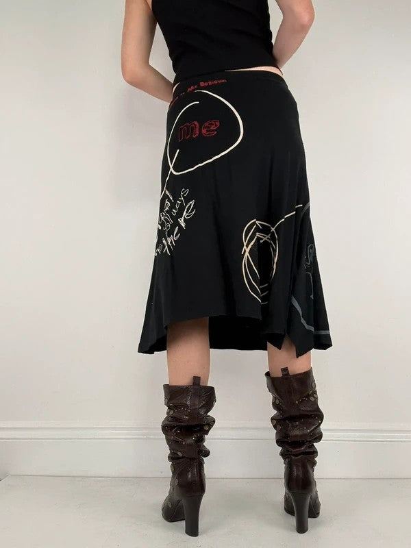 Black flared desigual midi skirt