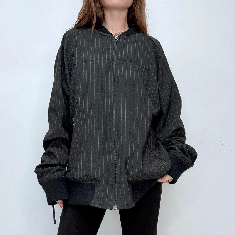 oversized pinstripe bomber jacket