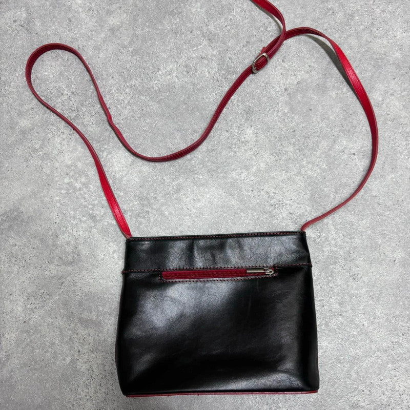 leather red and black crossbody bag